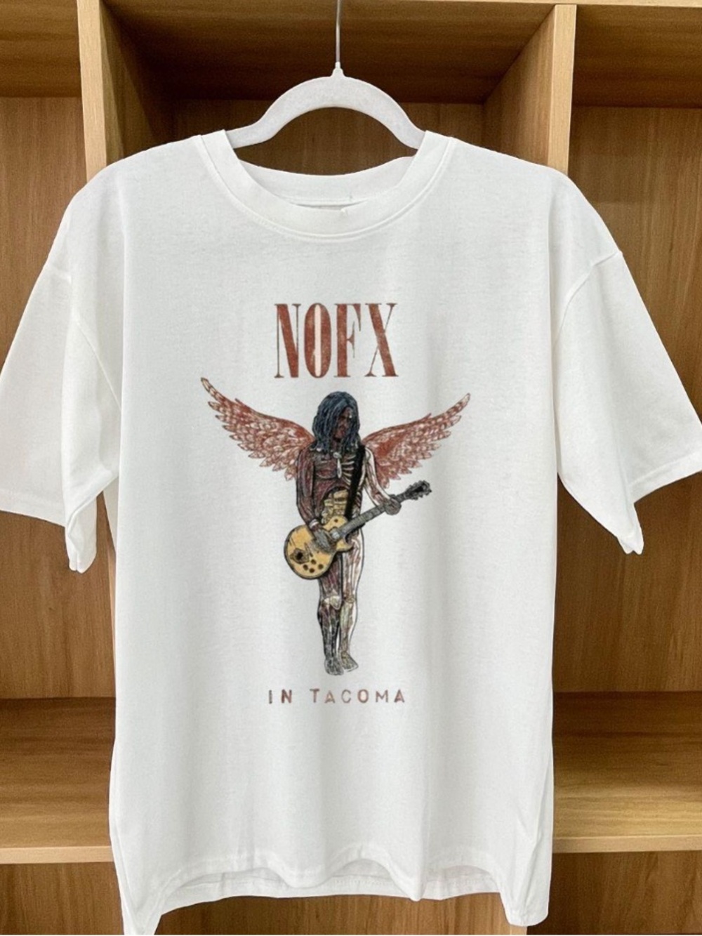 NOFX Punk Band Wings Skeleton Guitarist Retro White T-shirt